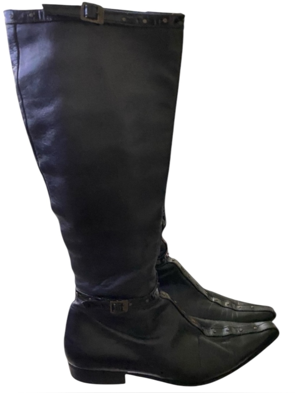 Patrizia Pepe Black Leather Knee-High Boots Firenze Size 6.5 7 euro 37
